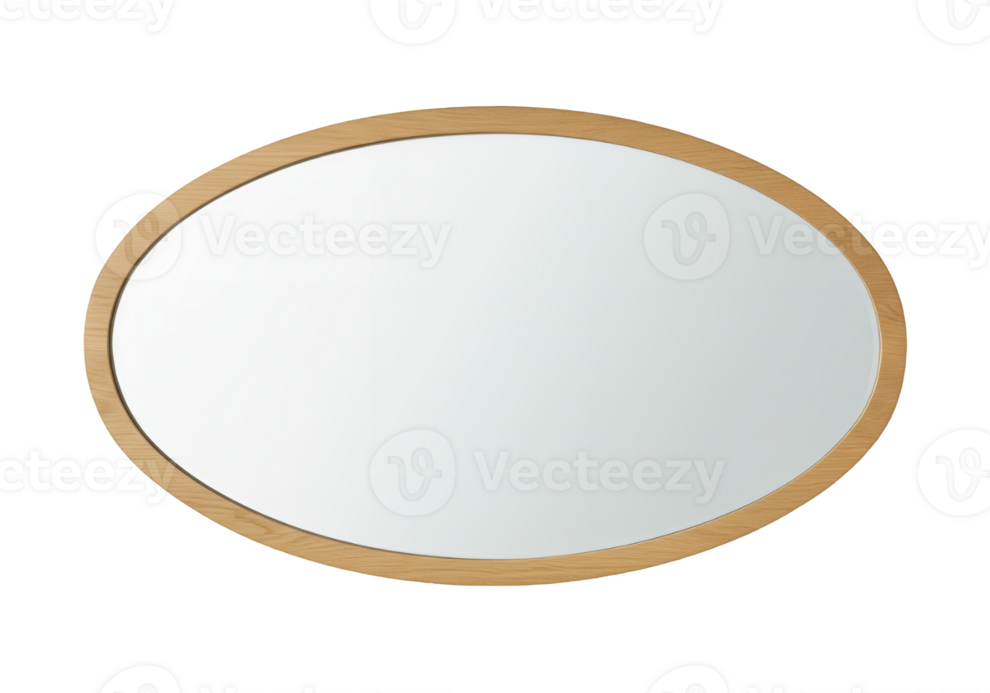 Modern round mirror with natural wood frame isolated on transparent background png