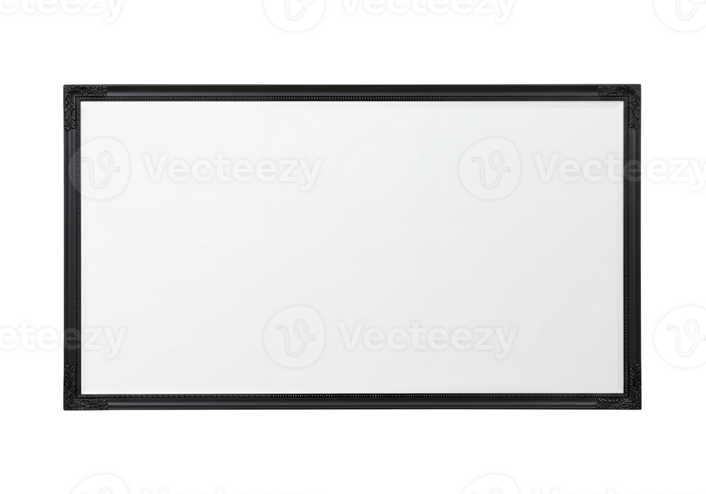 Ornate black picture frame with blank white space isolated on transparent background png