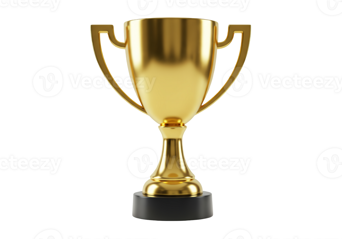 Shiny golden champion trophy with handles isolated on transparent background png