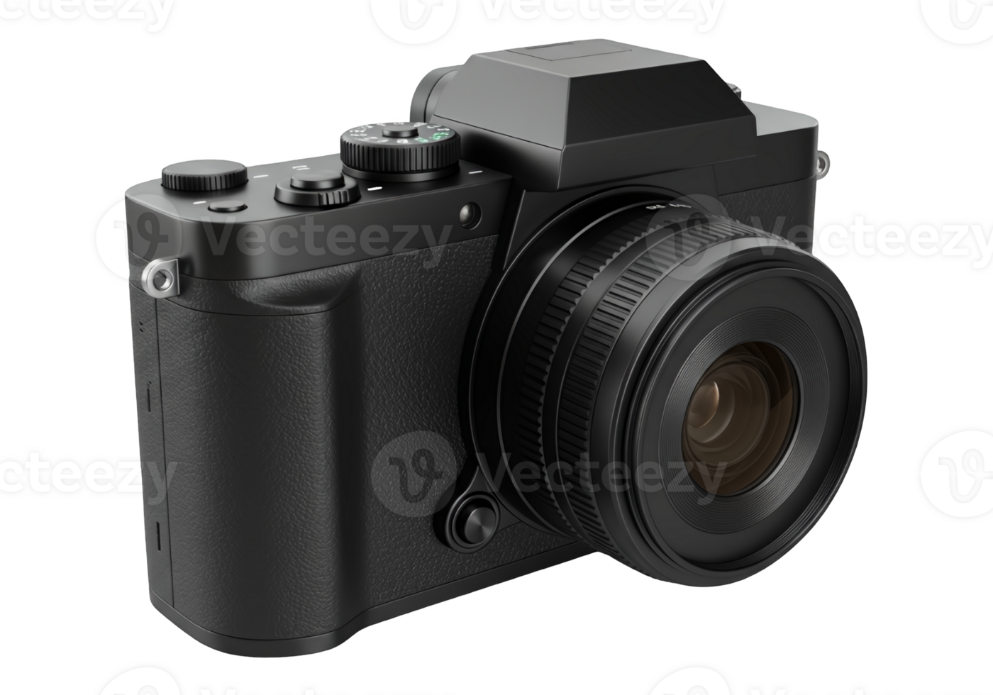 Modern black digital camera with lens isolated on transparent background png