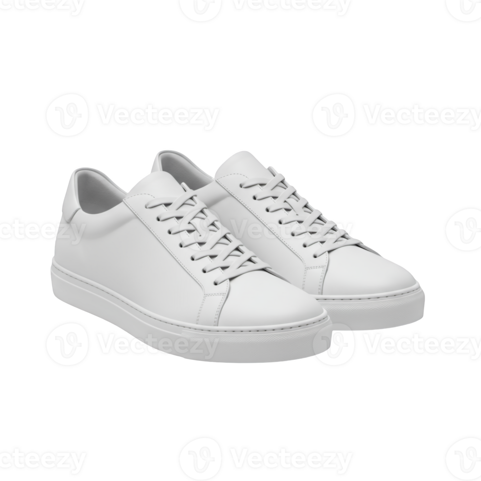 A pair of clean white leather low top sneakers isolated on transparent background png