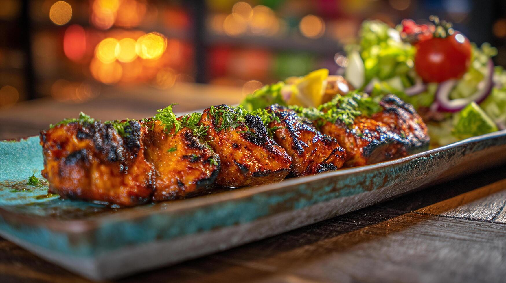 Juicy kabab with fresh parsley and juicy spices ready to eat photo