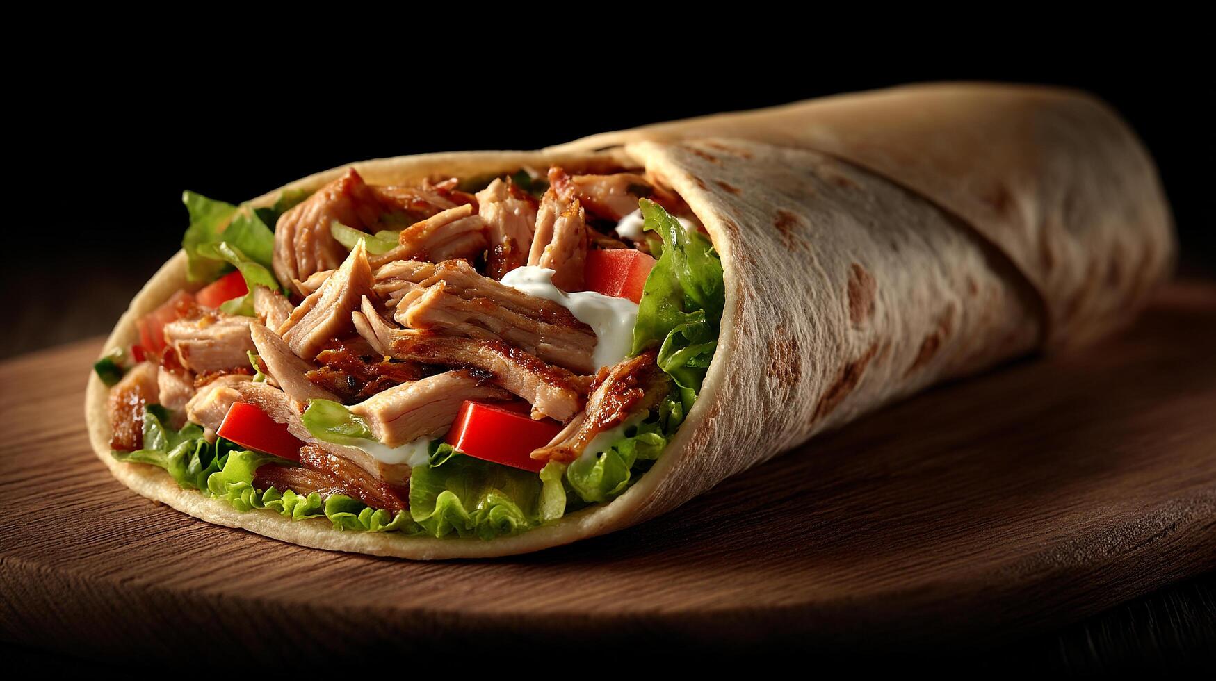 Pita wrap filled with juicy grilled meats image photo