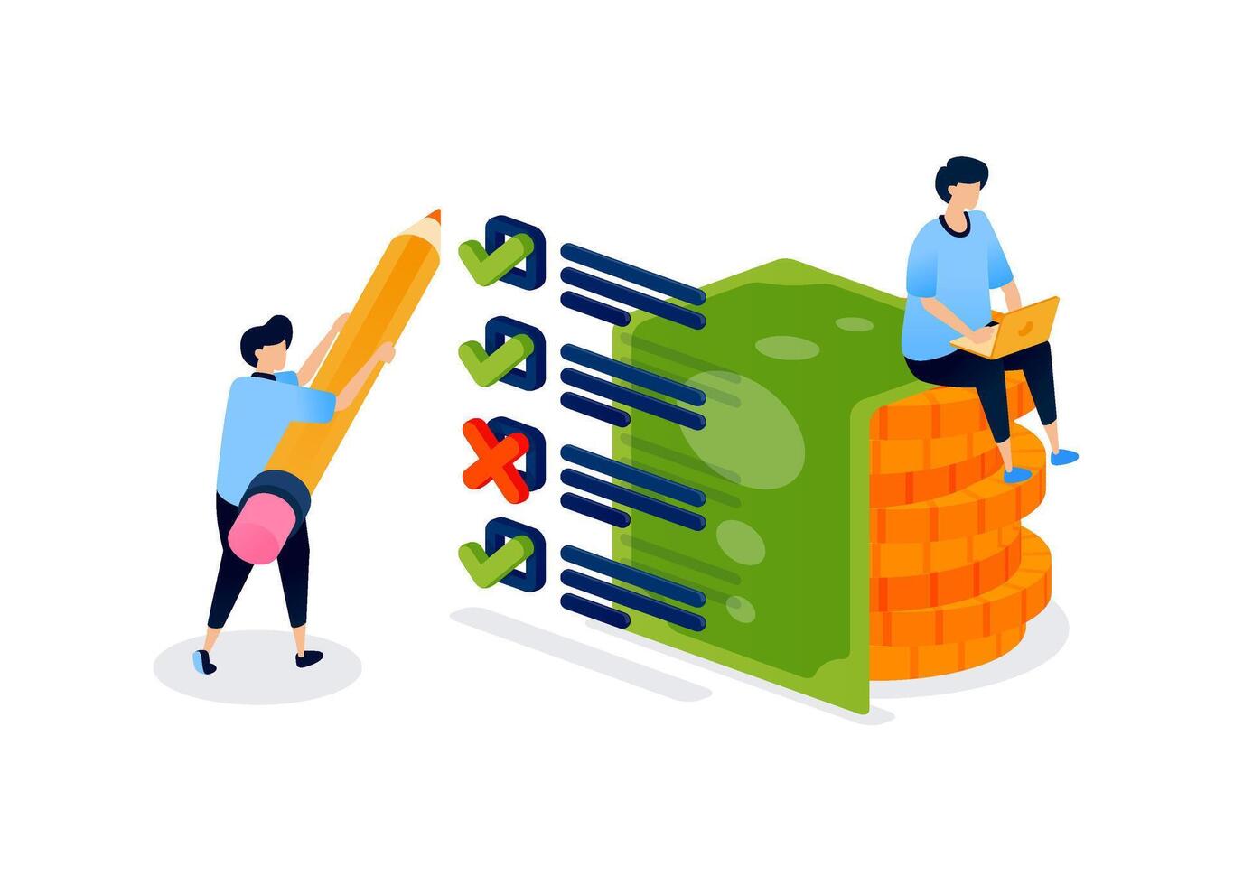 People managing finances with charts vector