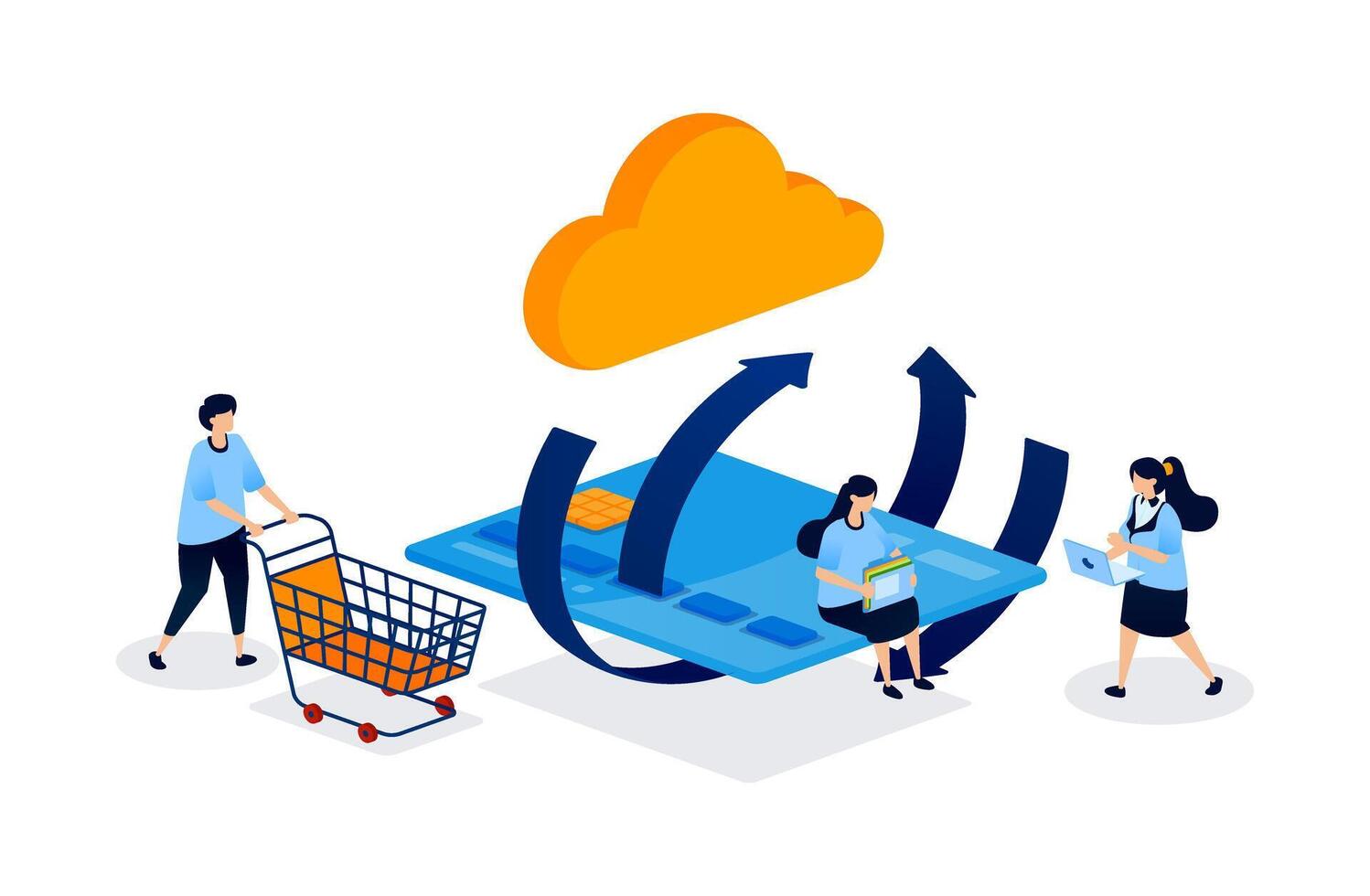 Digital payment illustration with shopping cart vector