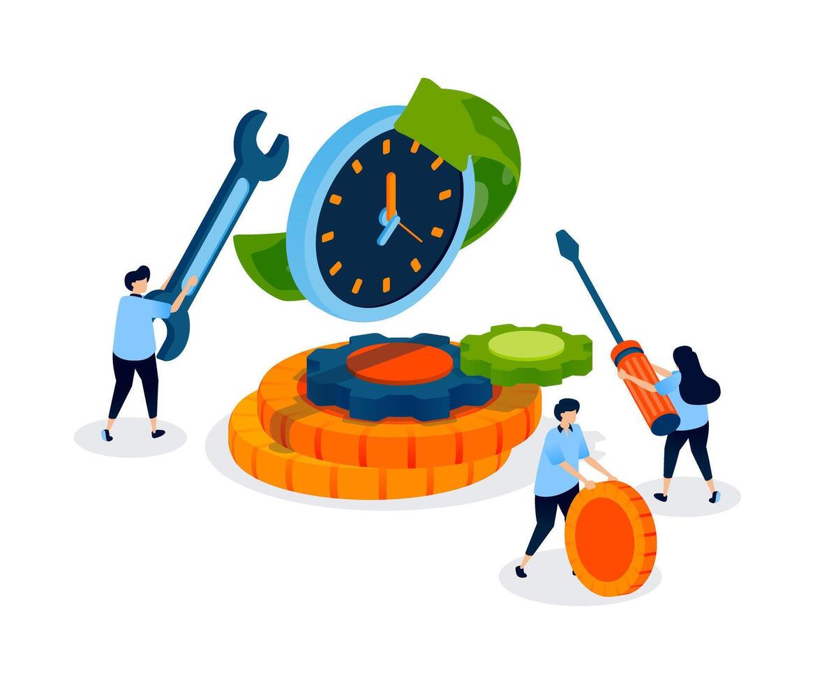 People working on time management tools vector