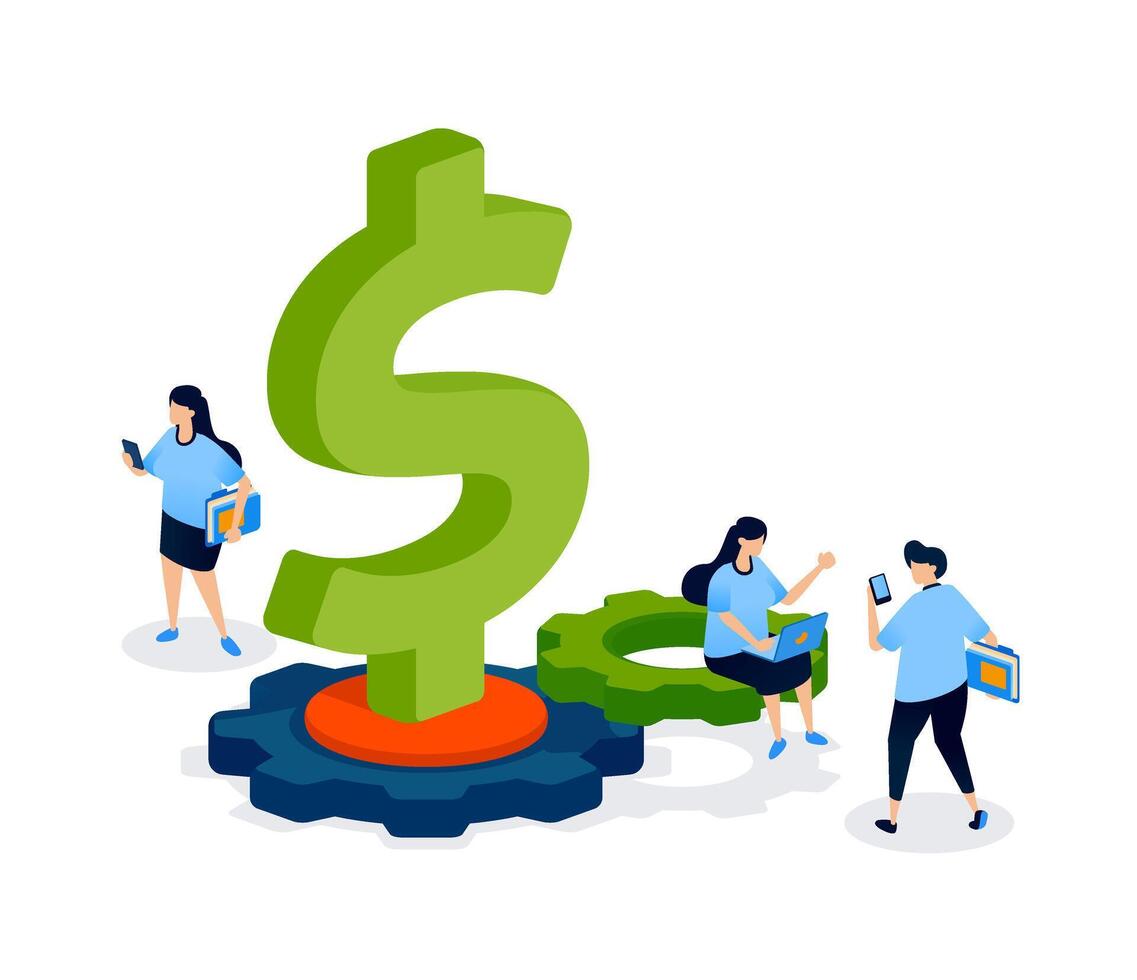 Illustration of a stable financial floating system with dollar loans, showing smooth balance, secure support, money flow, and effective financial planning. Can be used for banner, mobile app, website vector