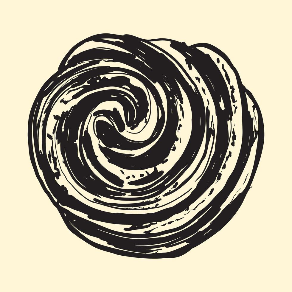 Black and White Cinnamon Brioche Swirl Pastry Illustration vector