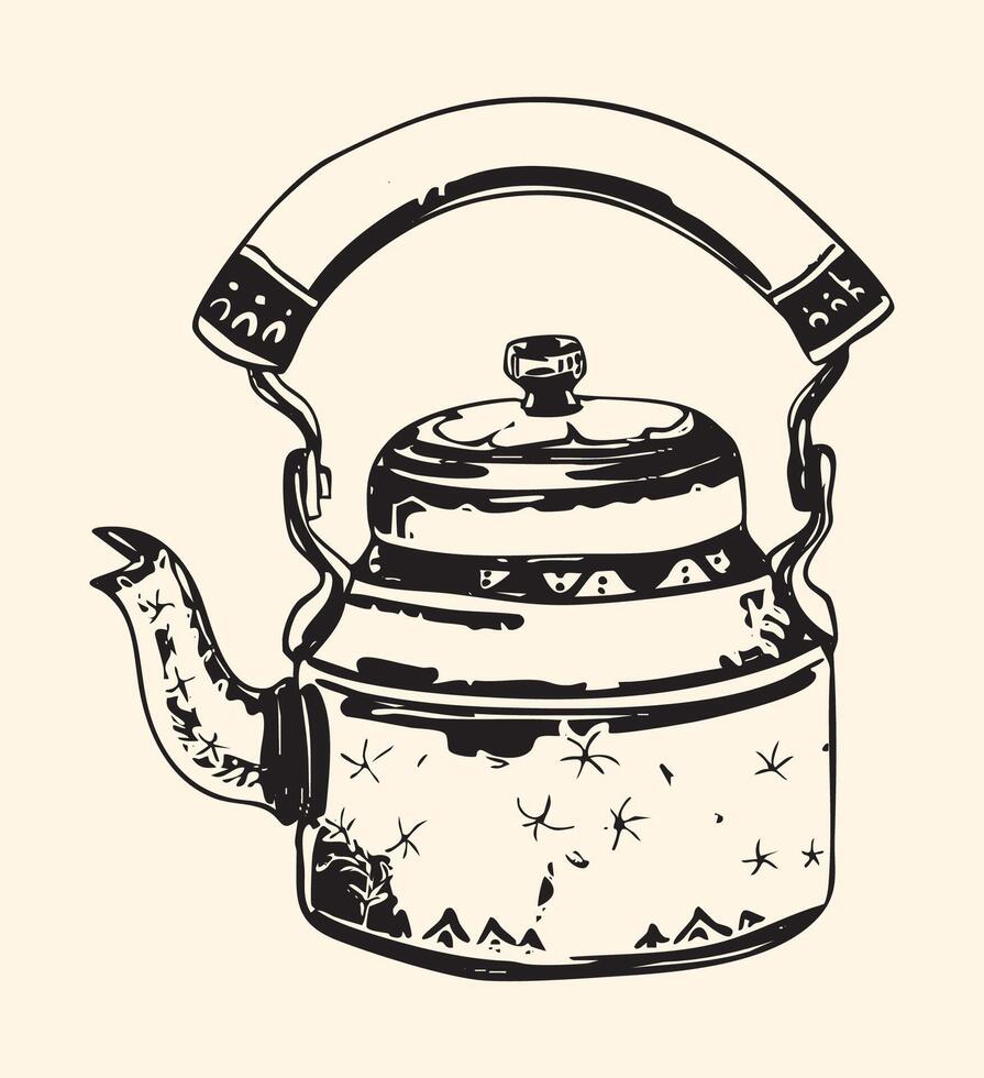 Black and White Kettle Illustration vector