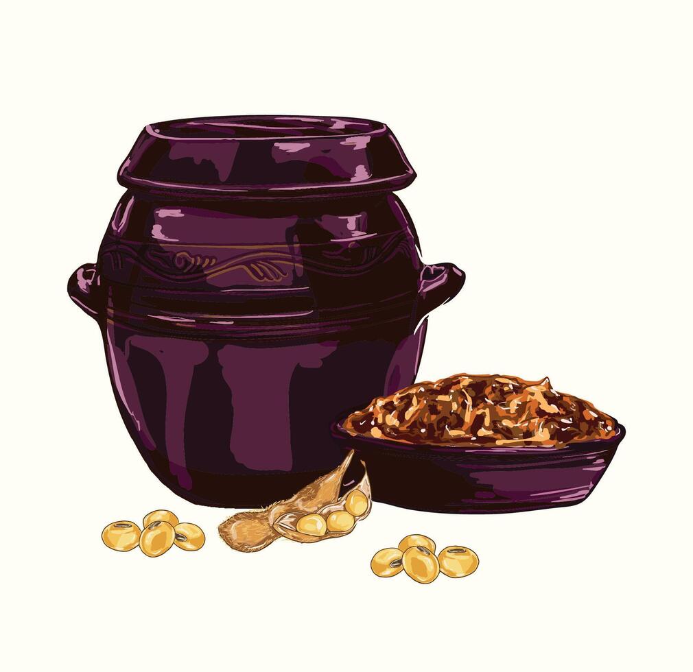 Doenjang Fermented Soybean Paste in Korean Onggi Jar vector