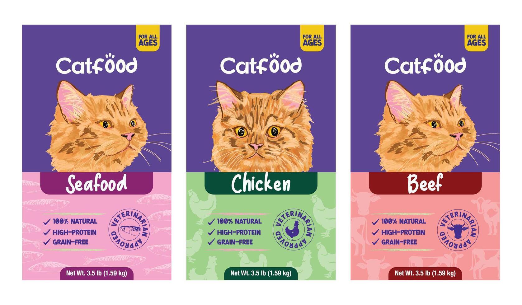 Modern Cat Food Packaging Set vector