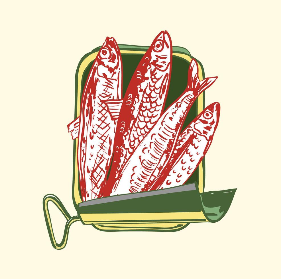 Sardines in Olive Oil Vintage Tin Can Illustration vector