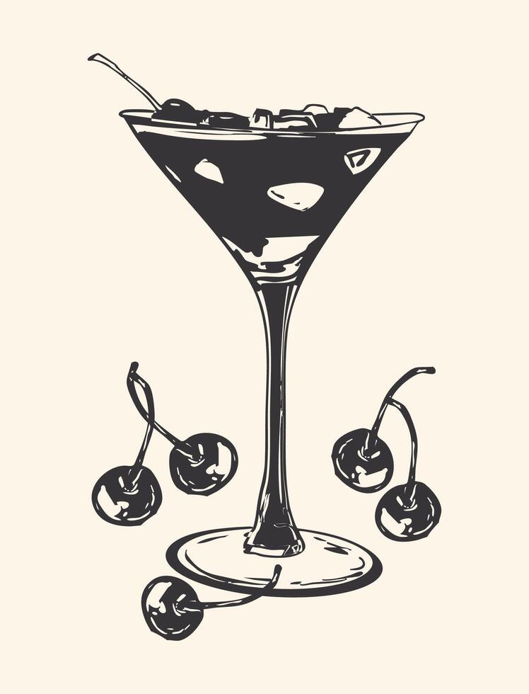 Black and White Cherry Martini Illustration vector