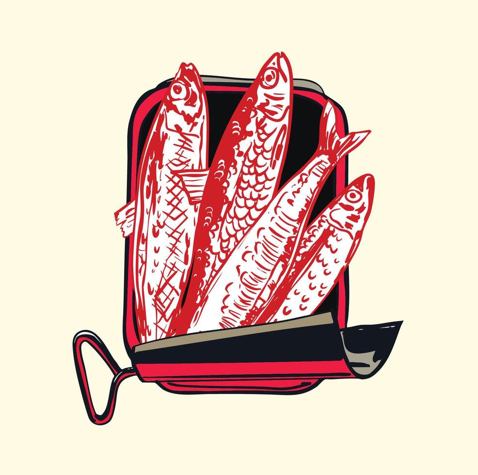 Vintage Sardines in Tin Can Illustration vector