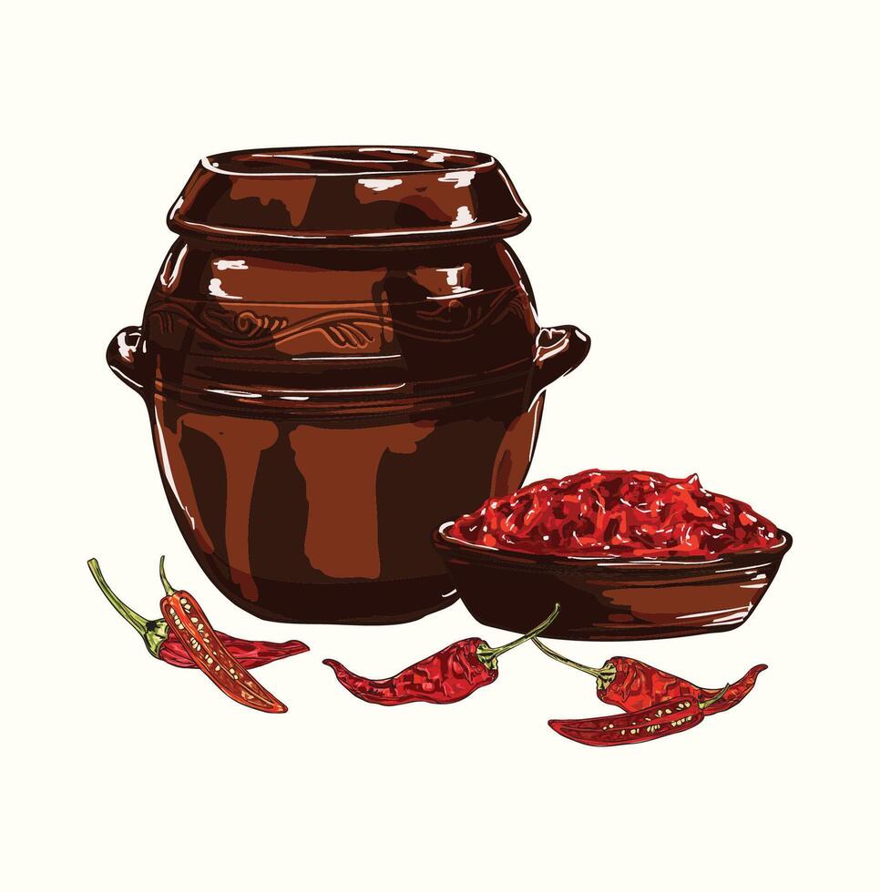 Spicy Gochujang Sauce with Red Chilies vector