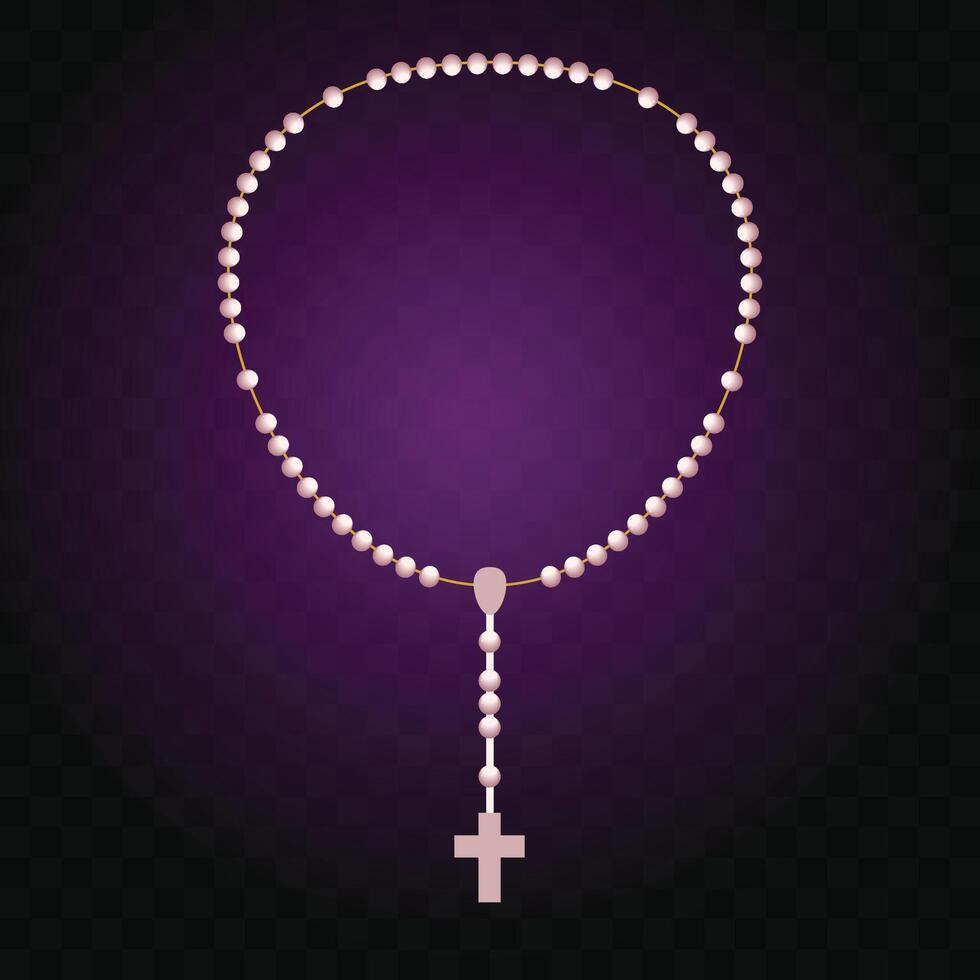 Rosary necklace on dark background. Necklace for prayer. Rosary for catholic. vector