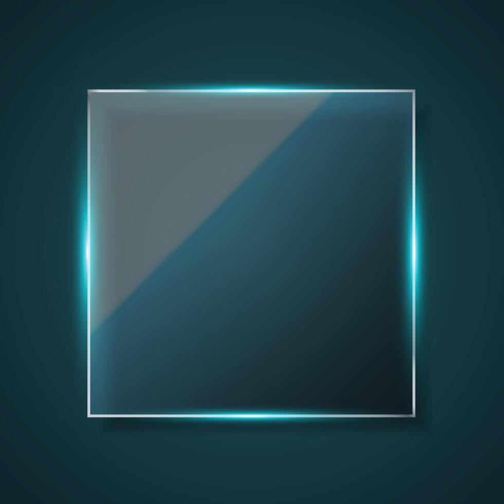 Glass banner design on dark background. Square banner with soft light. vector