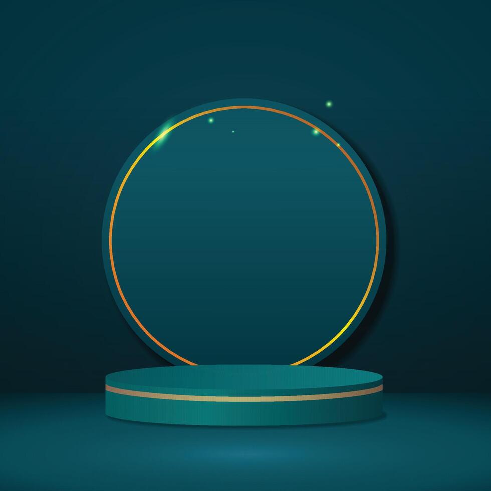 Empty blue podium for your product with circle background. vector