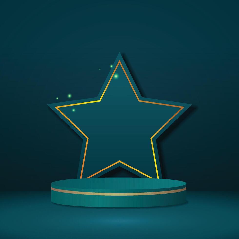 Empty blue podium for your product with star background. vector