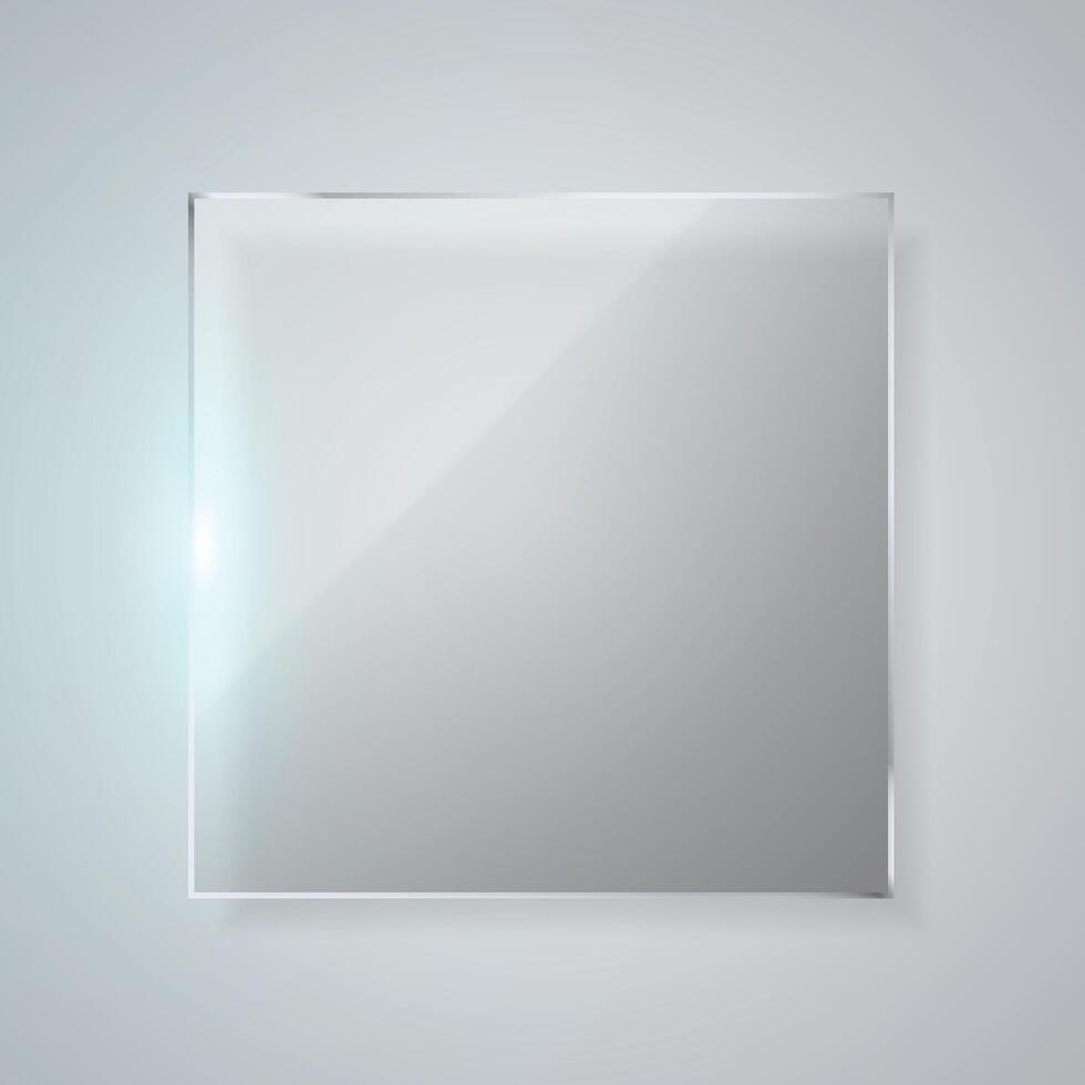 Glass banner design on white background. Square banner with soft light. vector