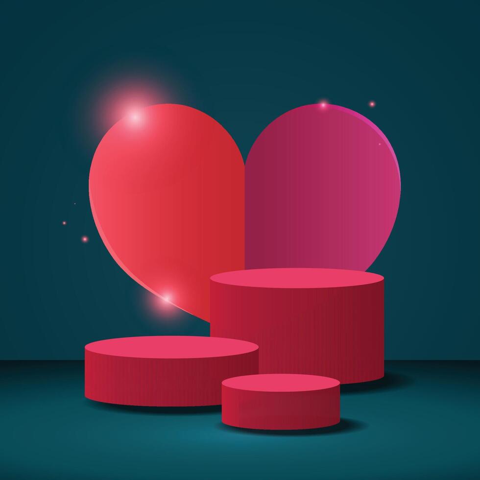Red Product podium for Valentine's event. Love sign. Red heart. vector