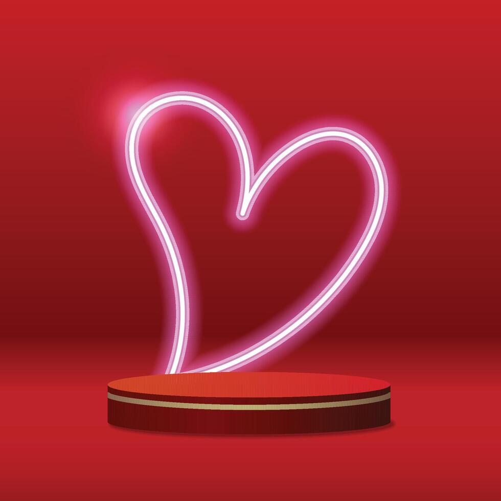 Minimalist Neon Heart with Podium on Red Background vector