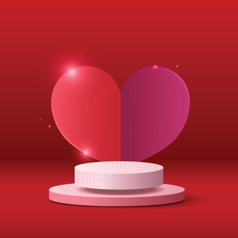 Product podium for Valentine's event. Love sign. Red heart. vector