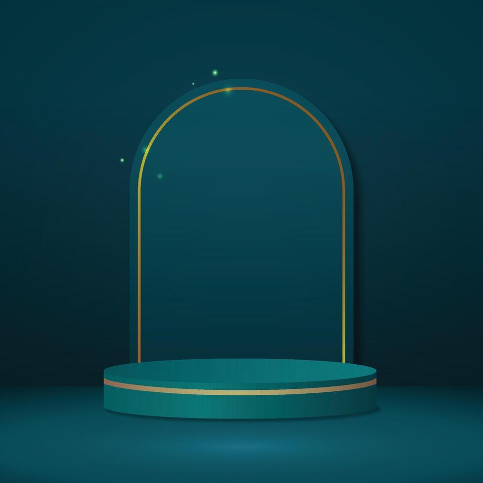 Elegant 3D Podium with Arch Frame, Dark Teal Luxury Display Background vector