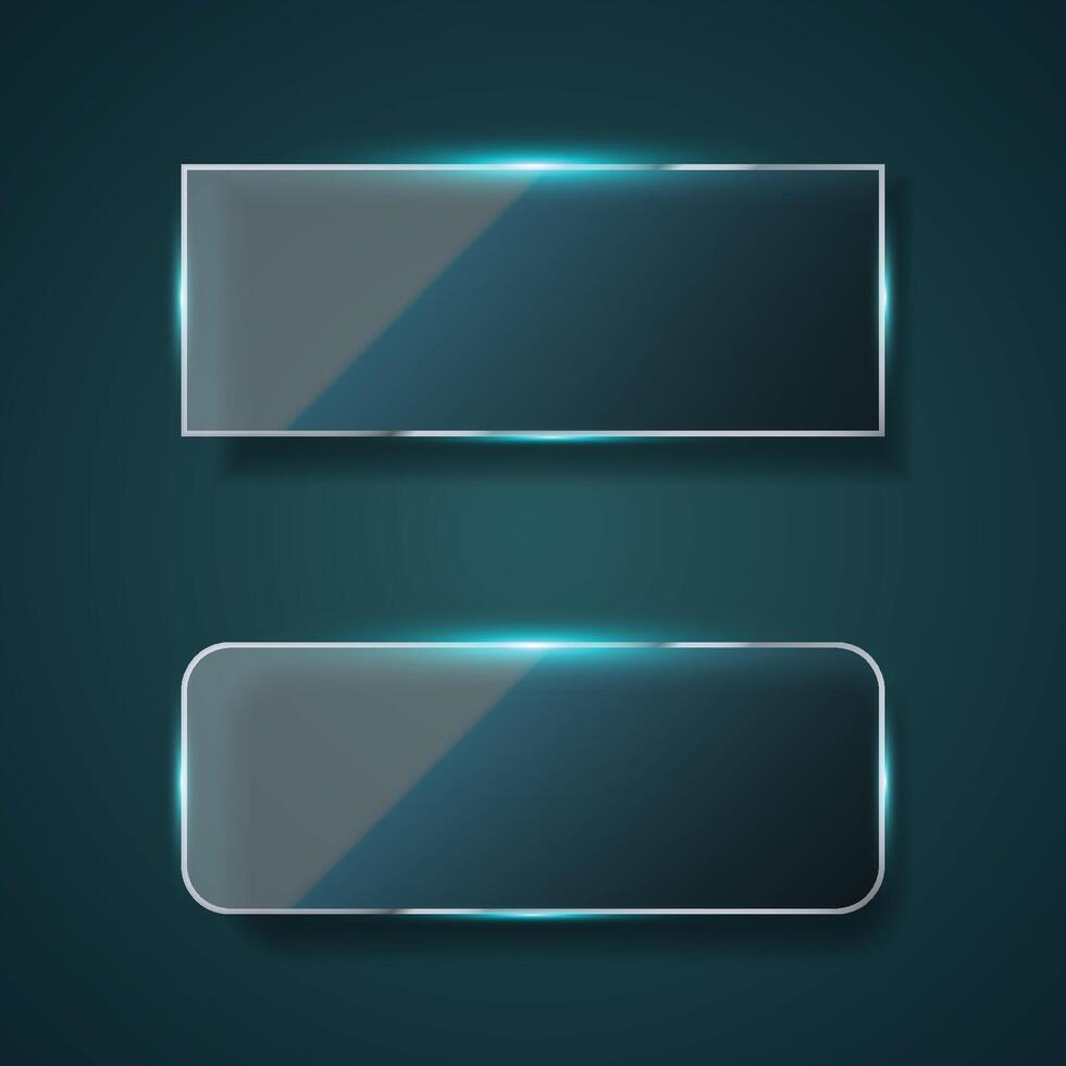 Horizontal glass banner design on dark background. Rectangle banner with soft light. vector