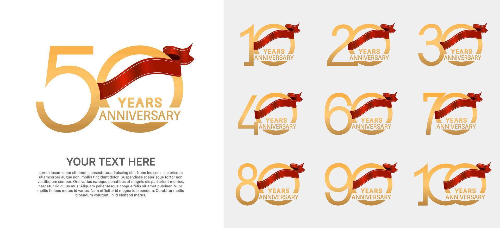 set of anniversary premium style with golden color isolated on white background vector