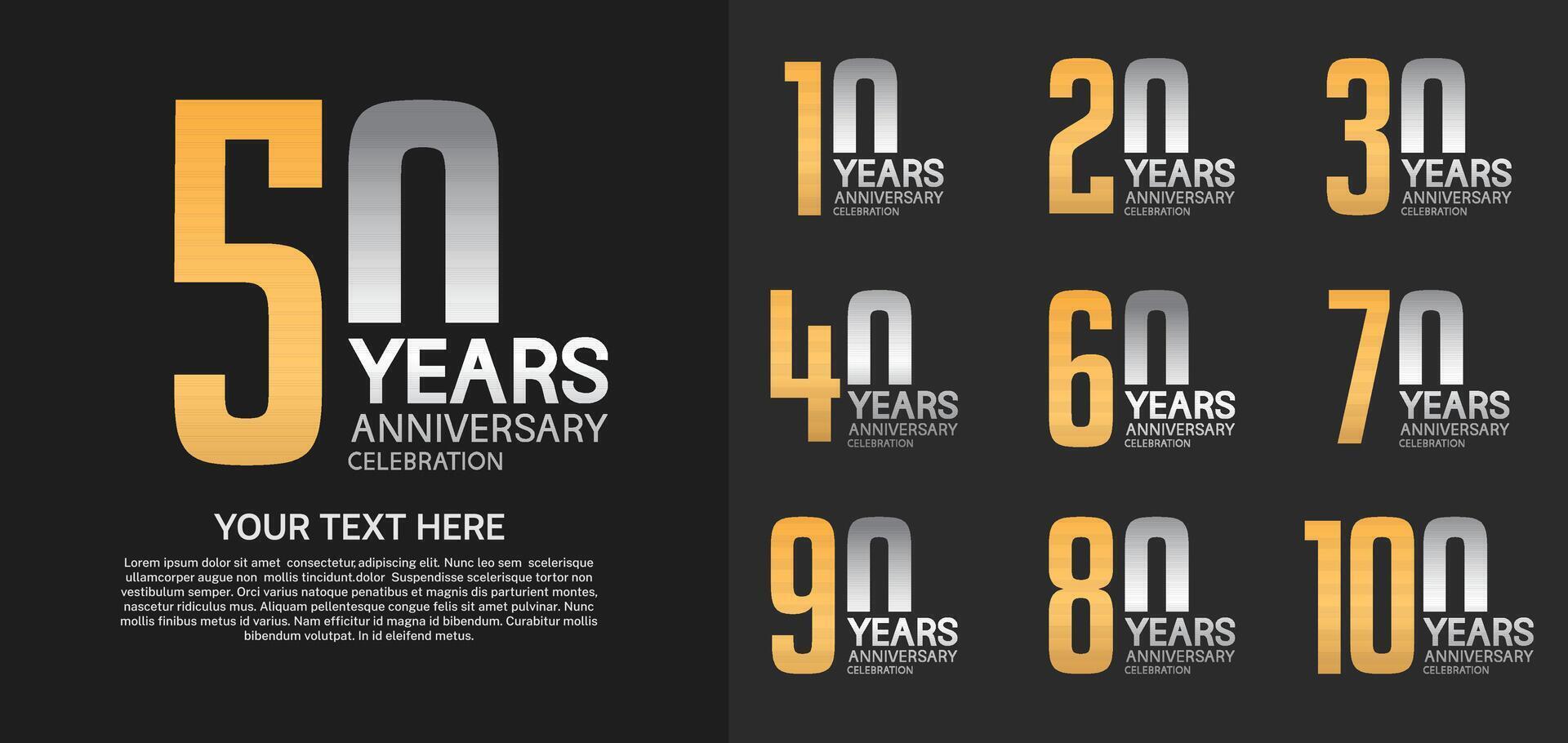 set of anniversary premium with gold and silver color isolated on black background vector