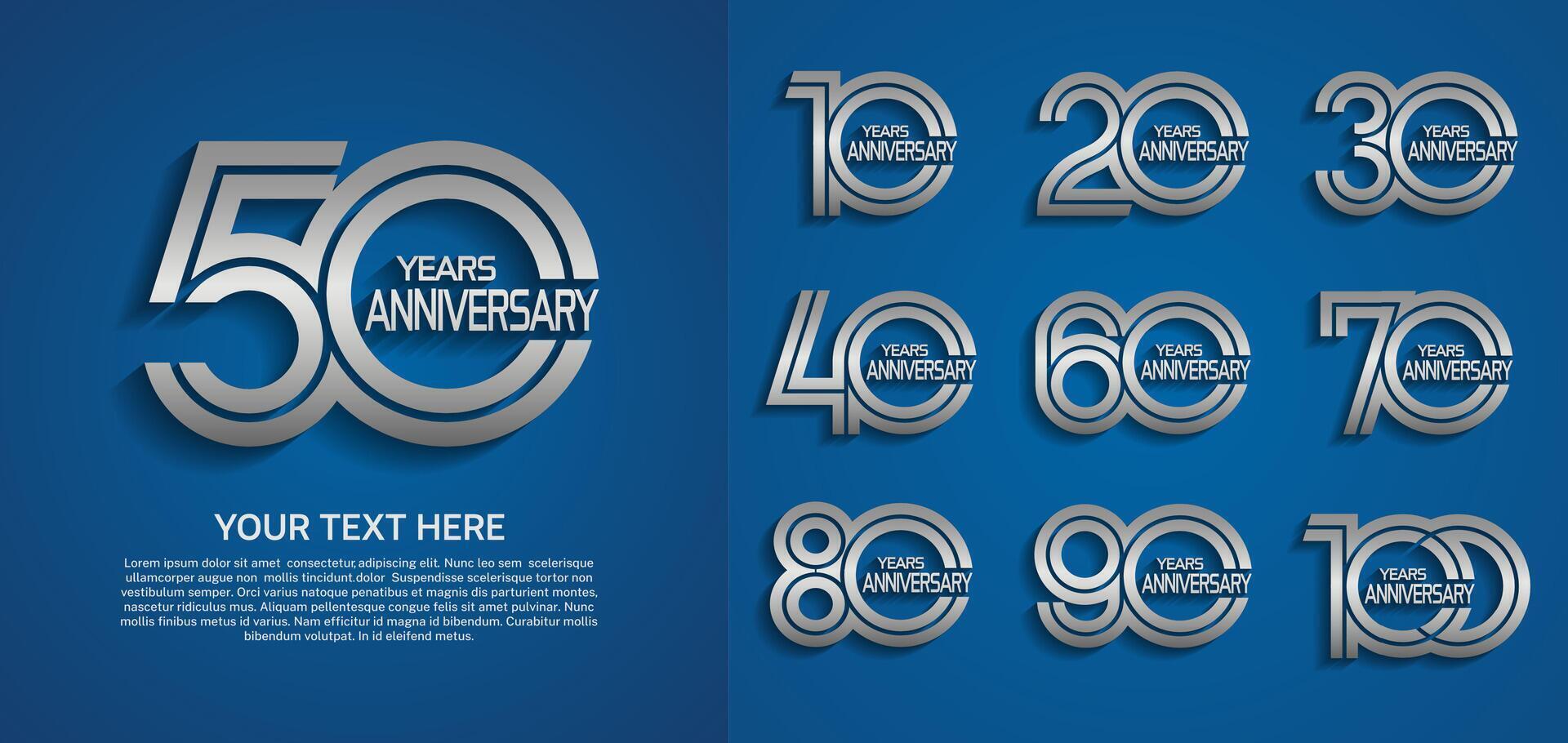 set of anniversary premium with silver color isolated on black background vector