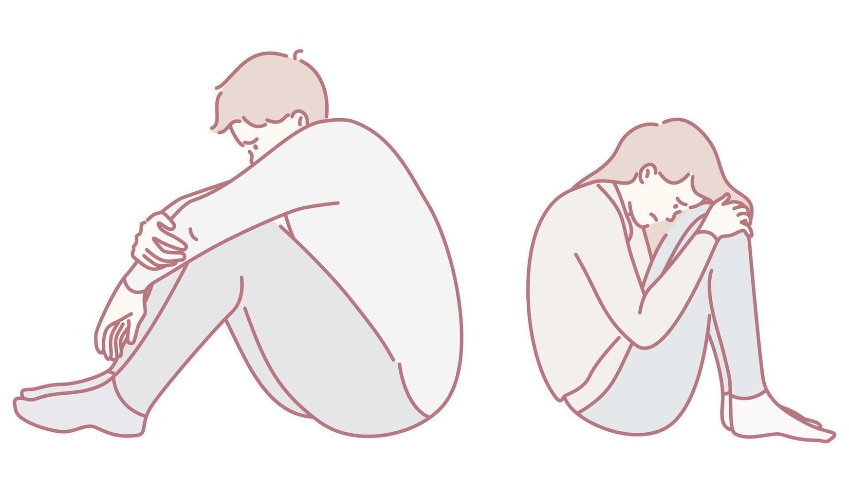 Emotional Illustrations that Express the Complex Feelings of Anxiety and Sadness Deeply vector