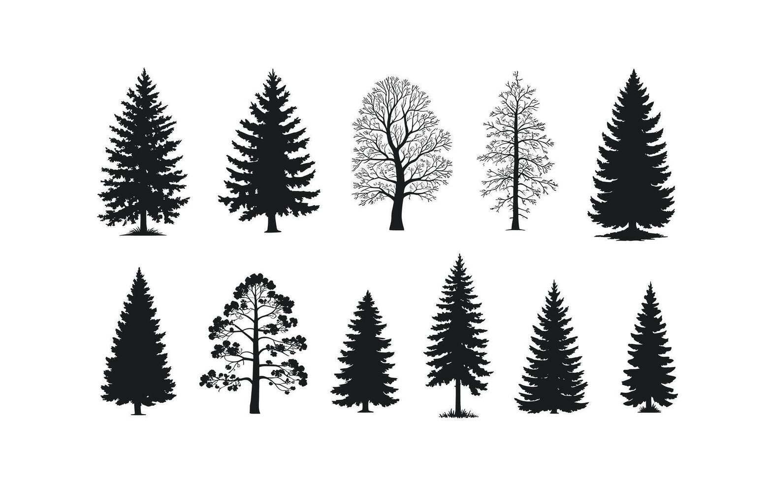 Silhouette Tree Collection Evergreen and Deciduous Trees for Design Elements vector