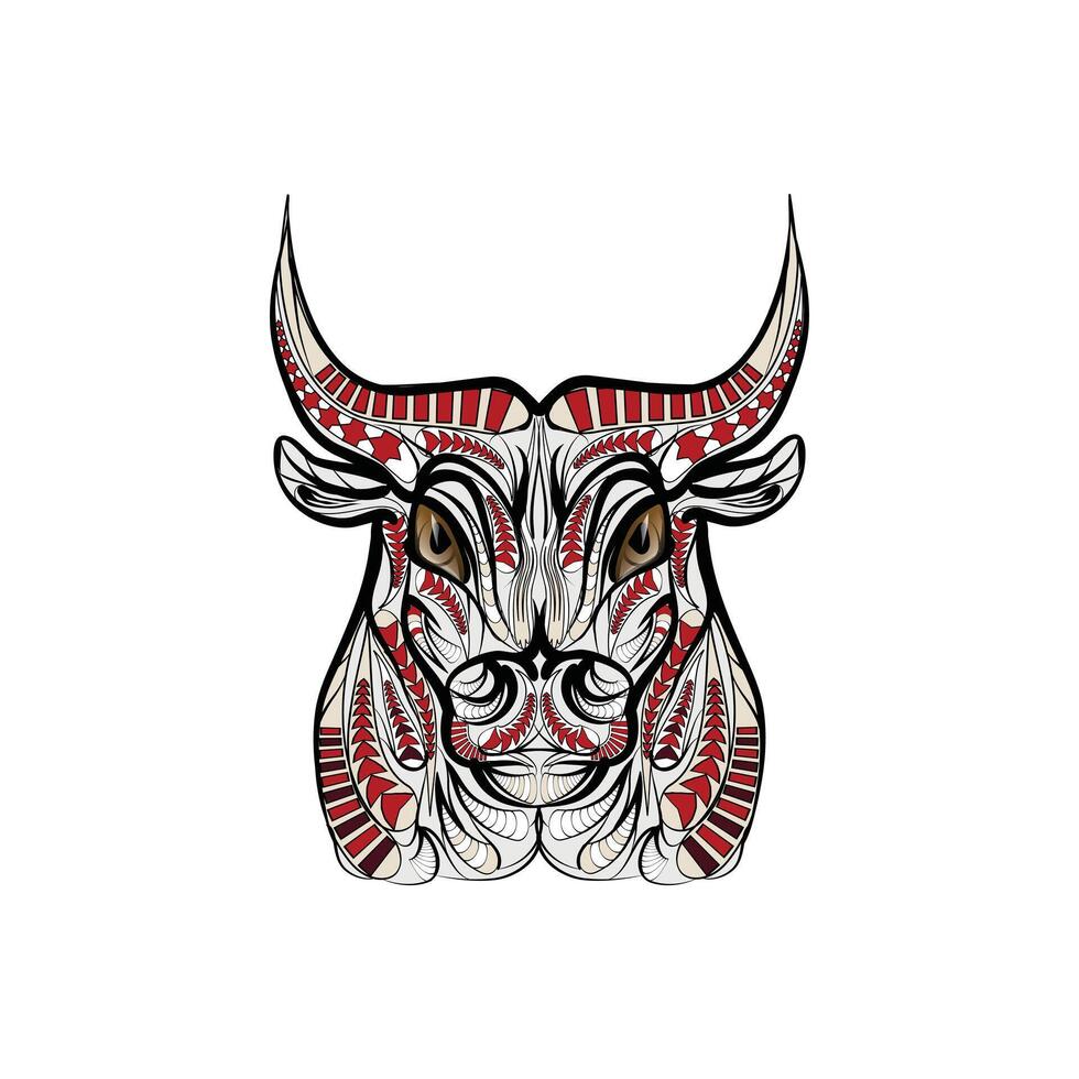 black and rad and white tribal decorative cow pattern tattoo illustration white background vector