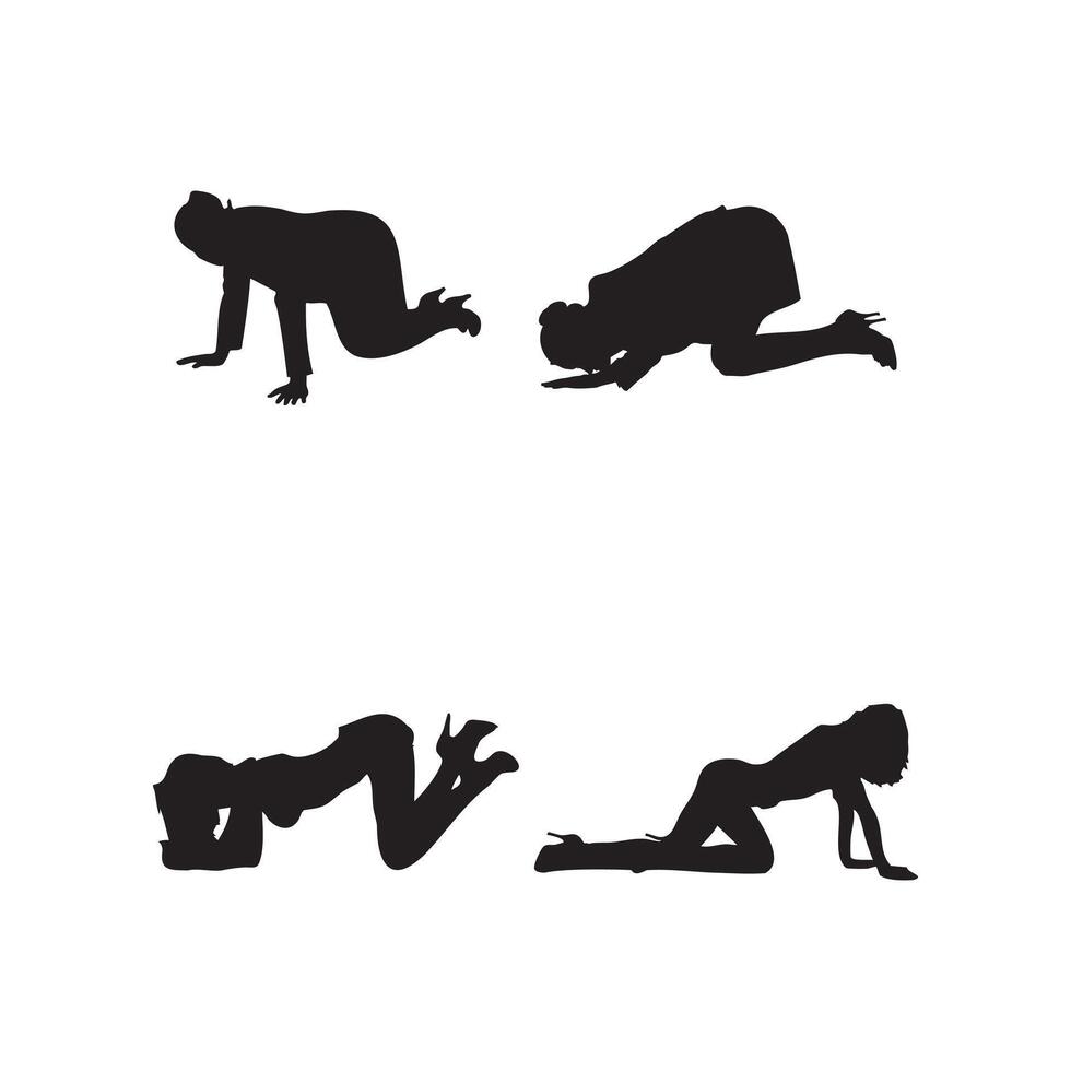 Silhouette Set of Men Sitting on All Fours Illustrations of Male Figures in Crawling and Grounded Poses vector