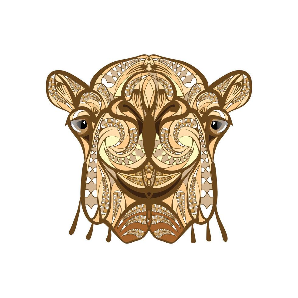 Ethnic Camel Illustration Hand Drawn Tribal Decorative Animal Design in Traditional Style on White Background vector
