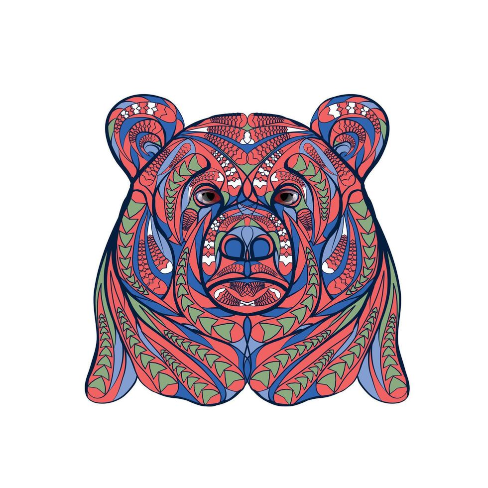 Colorful Ethnic Bear Hand Drawn Decorative Illustration vector