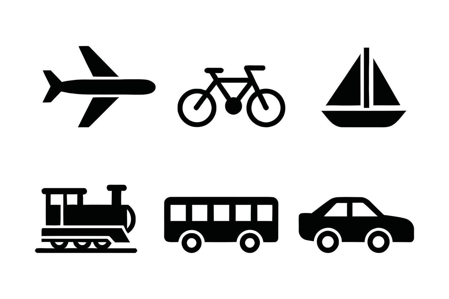 Monochrome Vehicle and Transportation Icon Set Simple Symbols Collection of Transport Related Graphic Elements Isolated on White Background vector