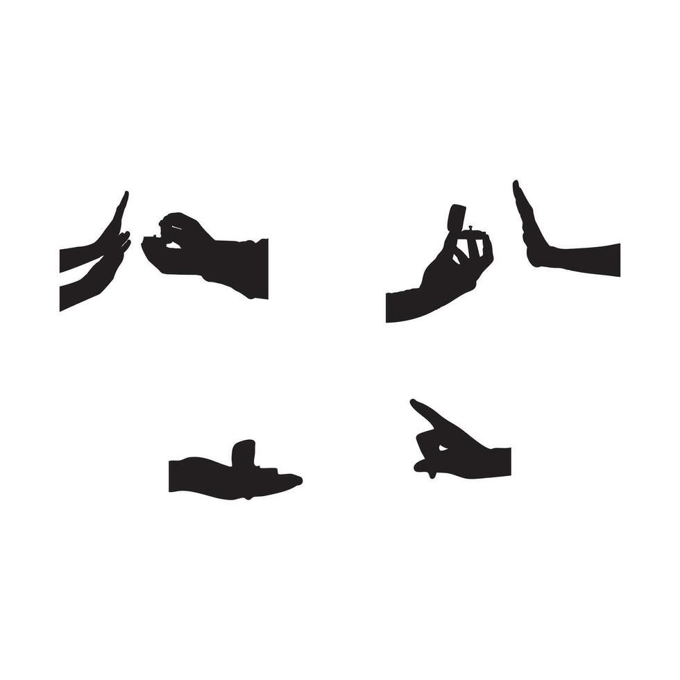 Young woman rejecting a marriage proposal silhouette. A young handsome man is making a proposal silhouette set White Background vector