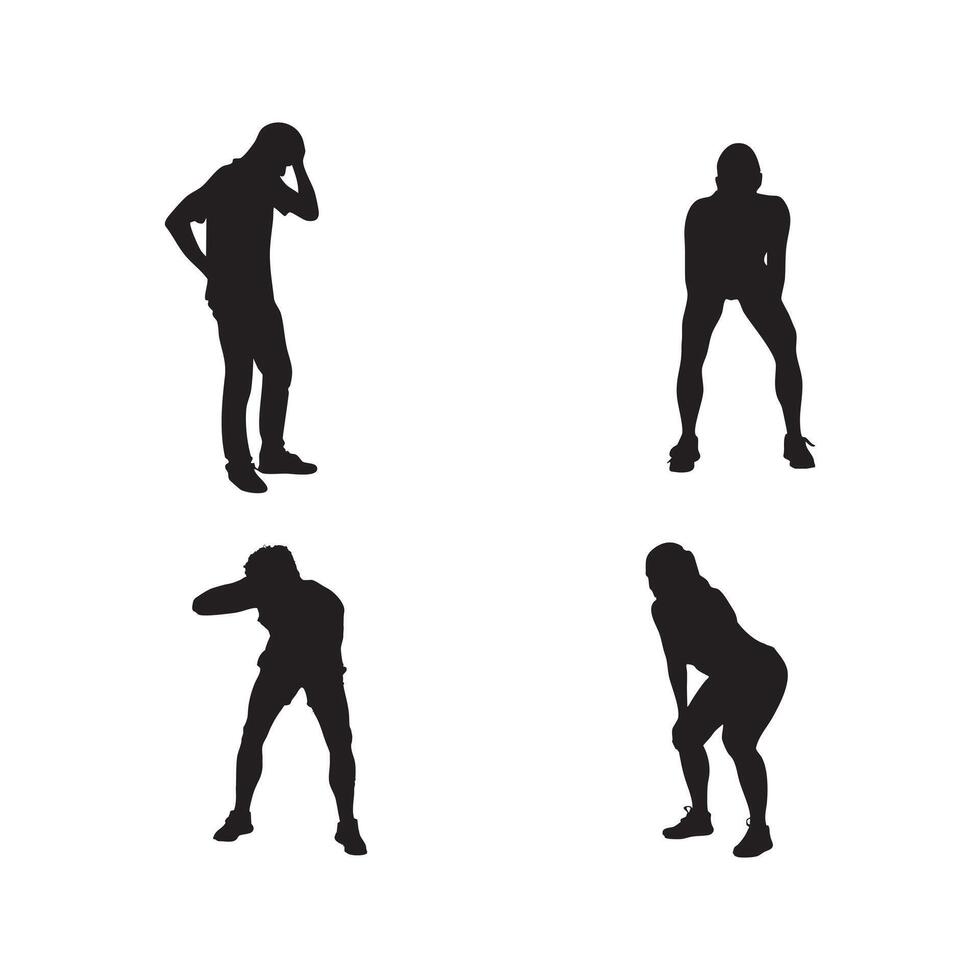 Tired Athlete Silhouette Set Exhausted Sportsman Poses Representing Fatigue, Rest, and Recovery in Active Lifestyle Icons vector