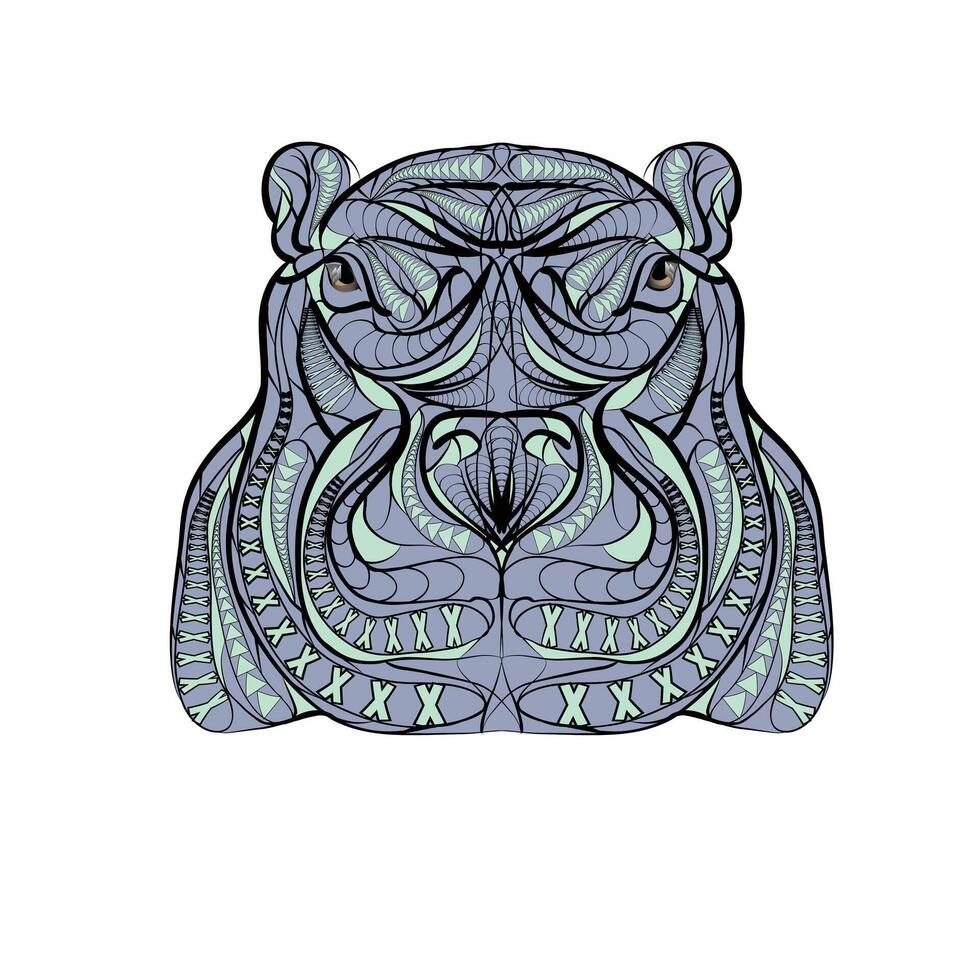 Colorful Ethnic Hippo Illustration Hand Drawn Decorative Tribal Animal Design vector