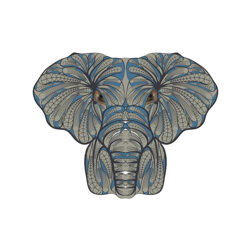 colorful elephant head illustration with decorative floral pattern in artistic ethnic style vector