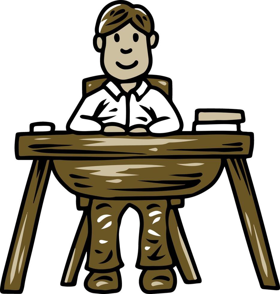 Student sitting at desk in classroom illustration vector