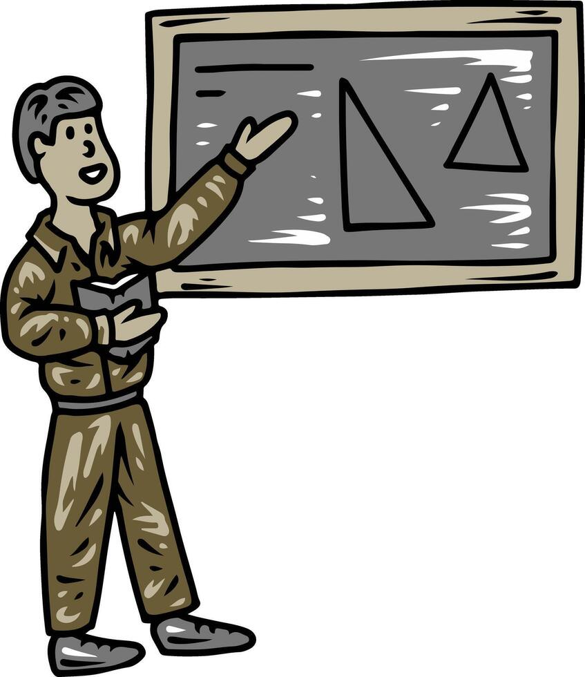 Student presenting geometry on blackboard illustration vector