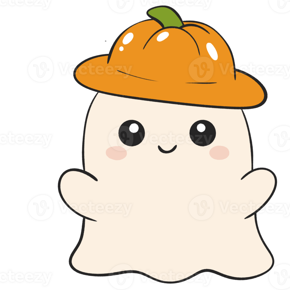 halloween cartoon ghost with pumpkin hat for kids in flat style png