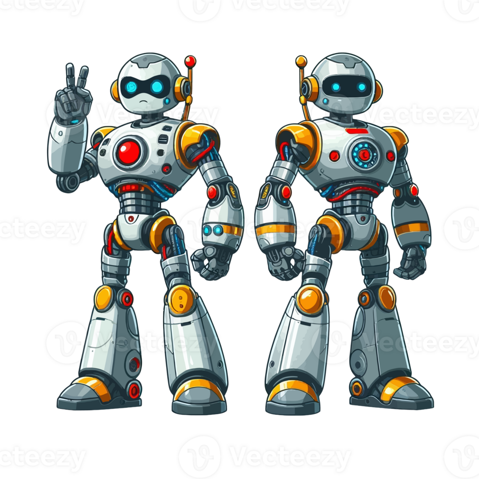 Two Robots Illustration Art Cartooon Style png