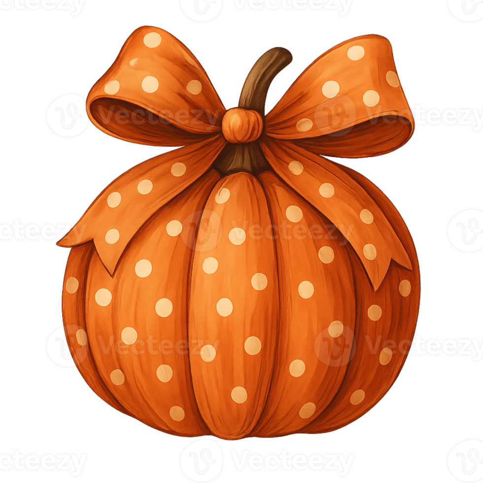 An orange polka dot pumpkin with a bow png