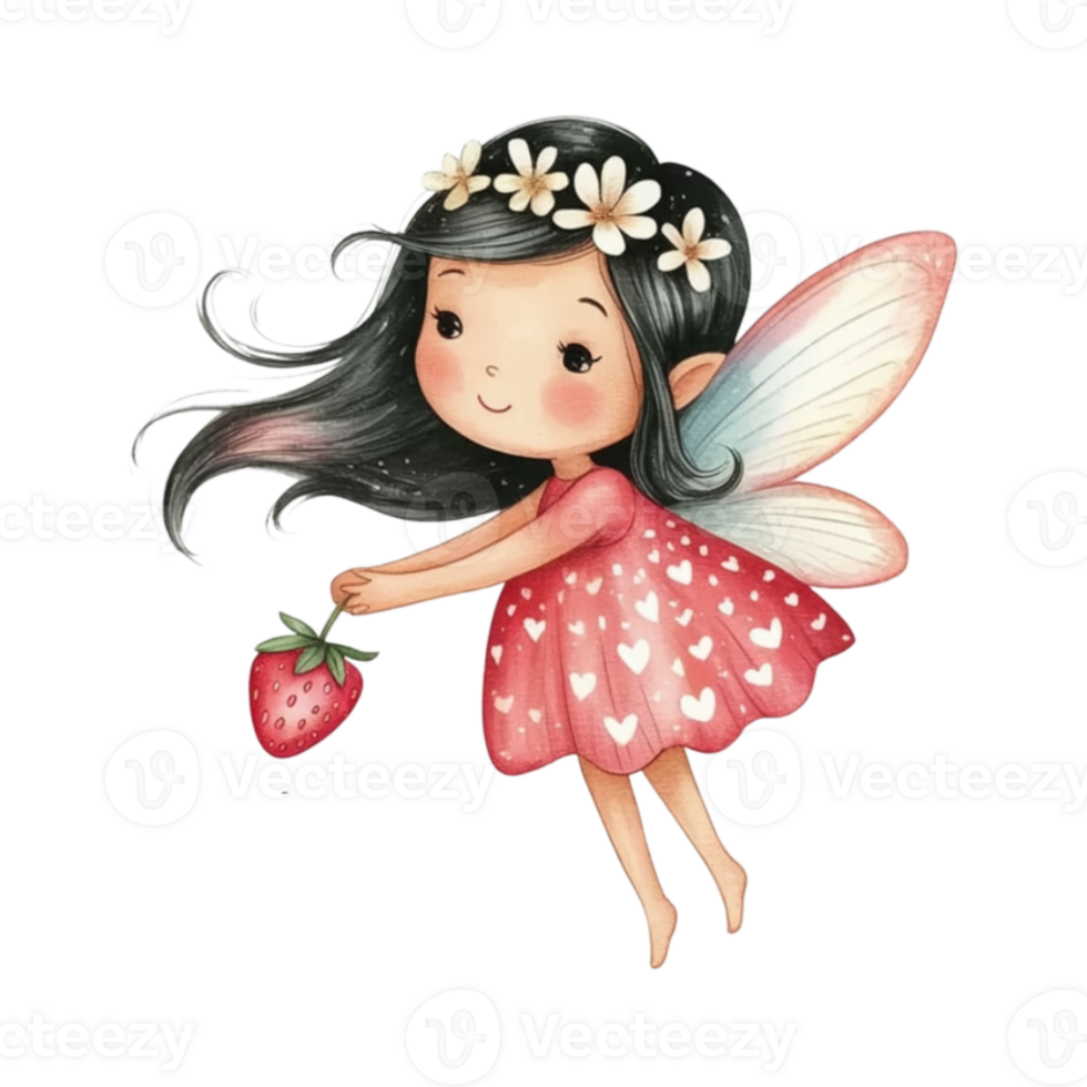 A fairy with a strawberry in her hand png