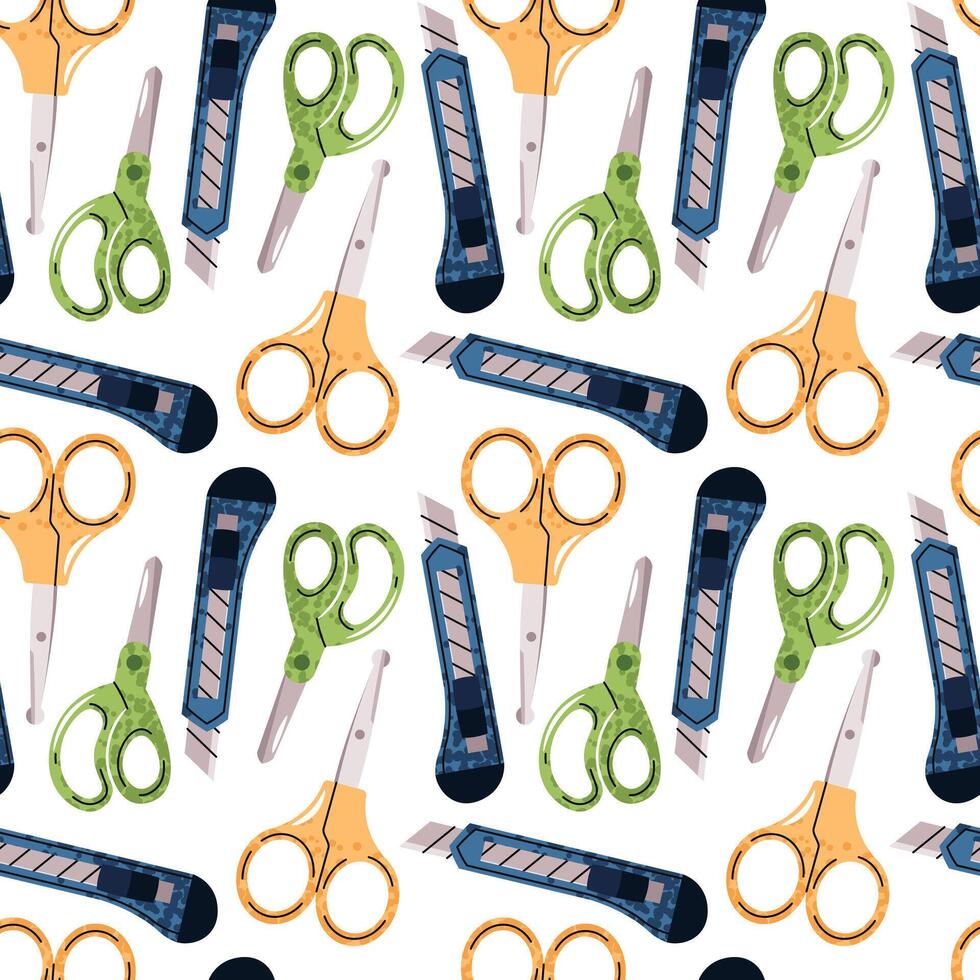 Pattern of colorful scissors and cutting tools vector